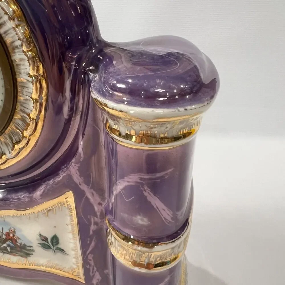 Vintage Sessions Electric Porcelain Mantle Clock Purple Gold Trim 11